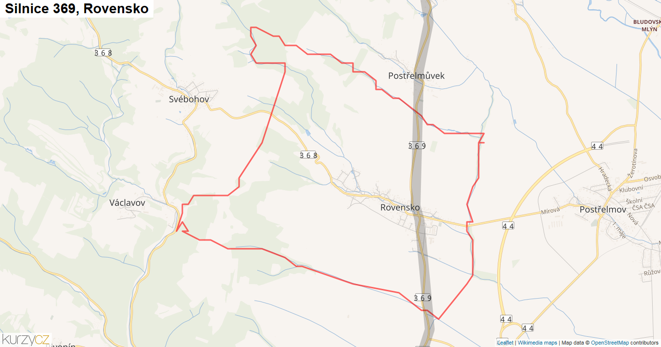 Rovensko, Silnice 369 - Mapa