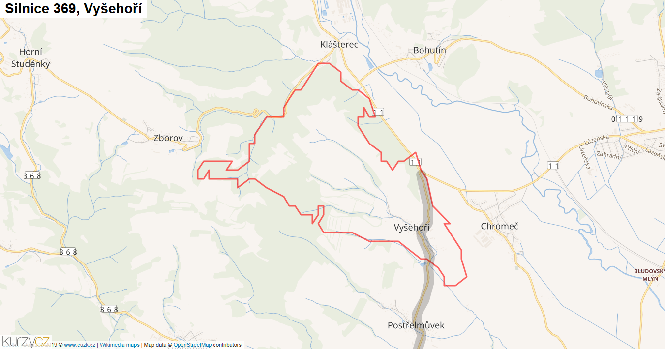 Vyšehoří, Silnice 369 - Mapa