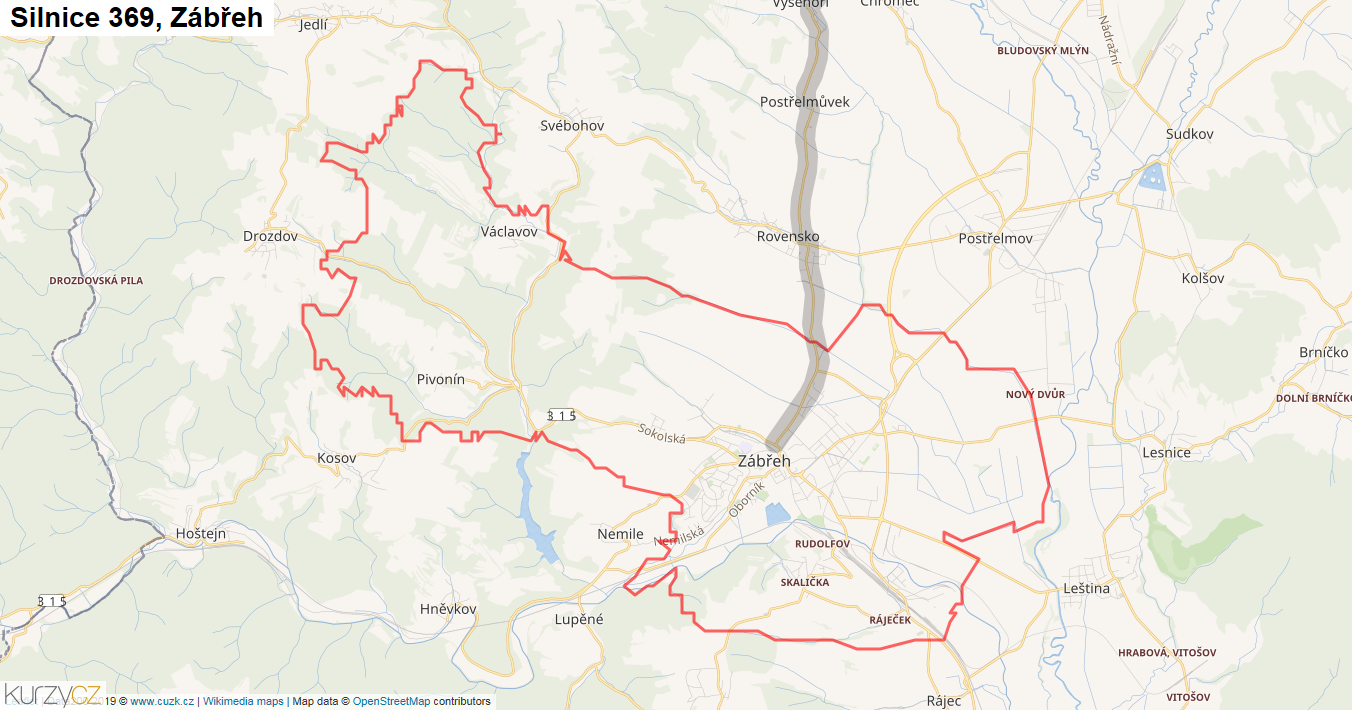 Zábřeh, Silnice 369 - Mapa