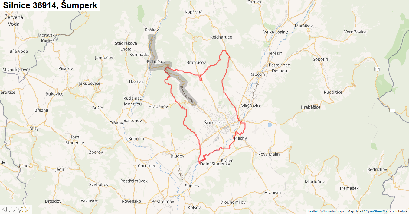 Šumperk, Silnice 36914 - Mapa