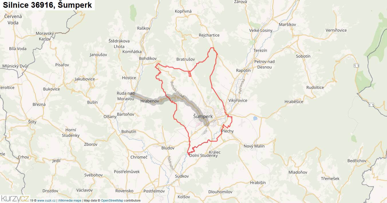 Šumperk, Silnice 36916 - Mapa