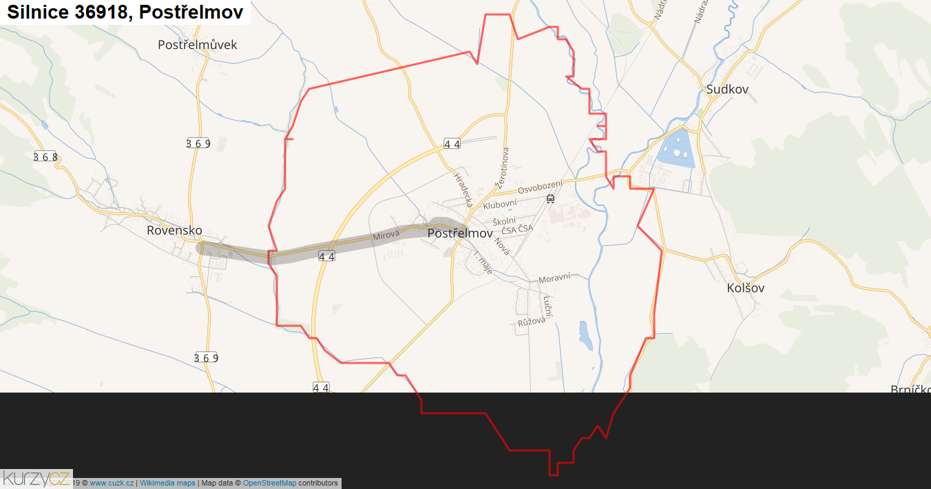 Postřelmov, Silnice 36918 - Mapa