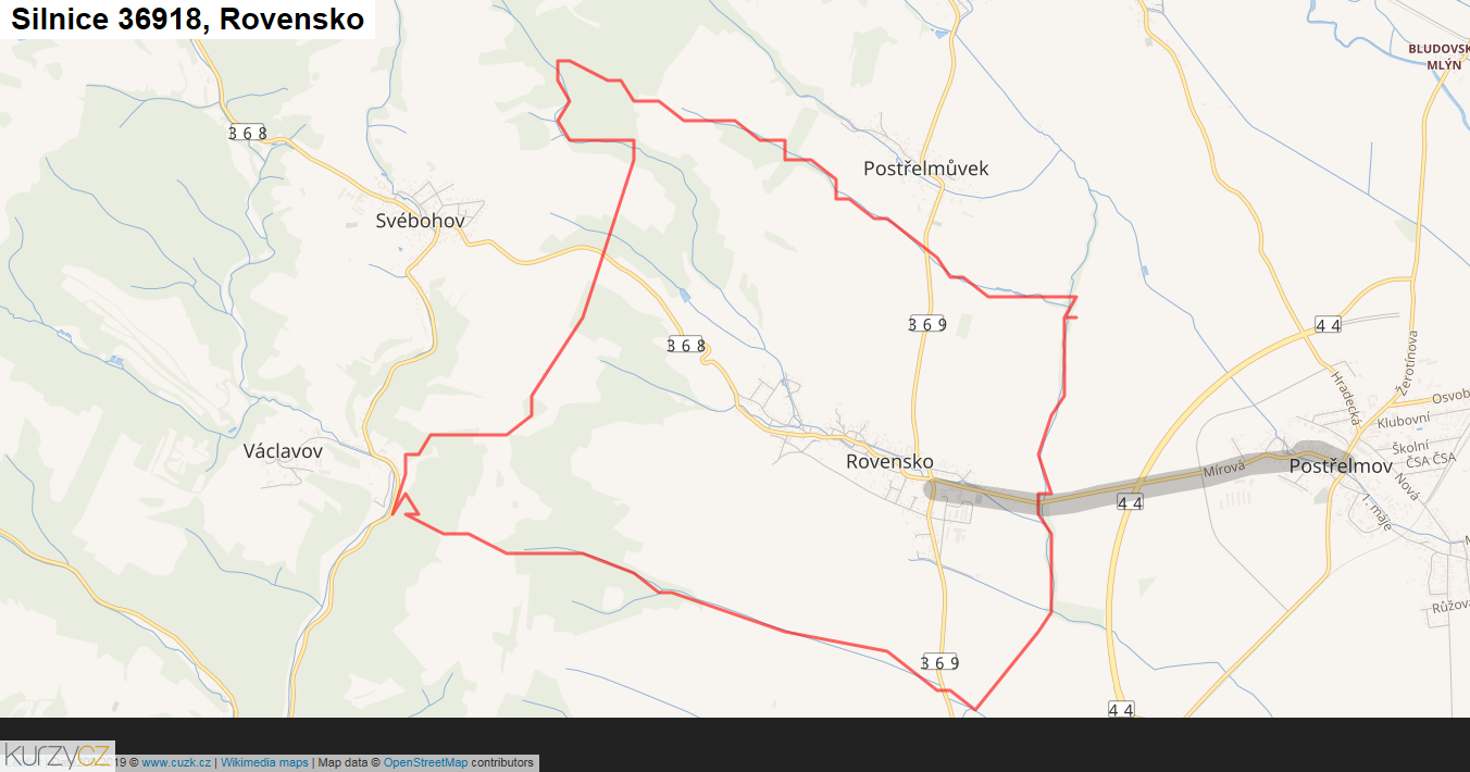 Rovensko, Silnice 36918 - Mapa