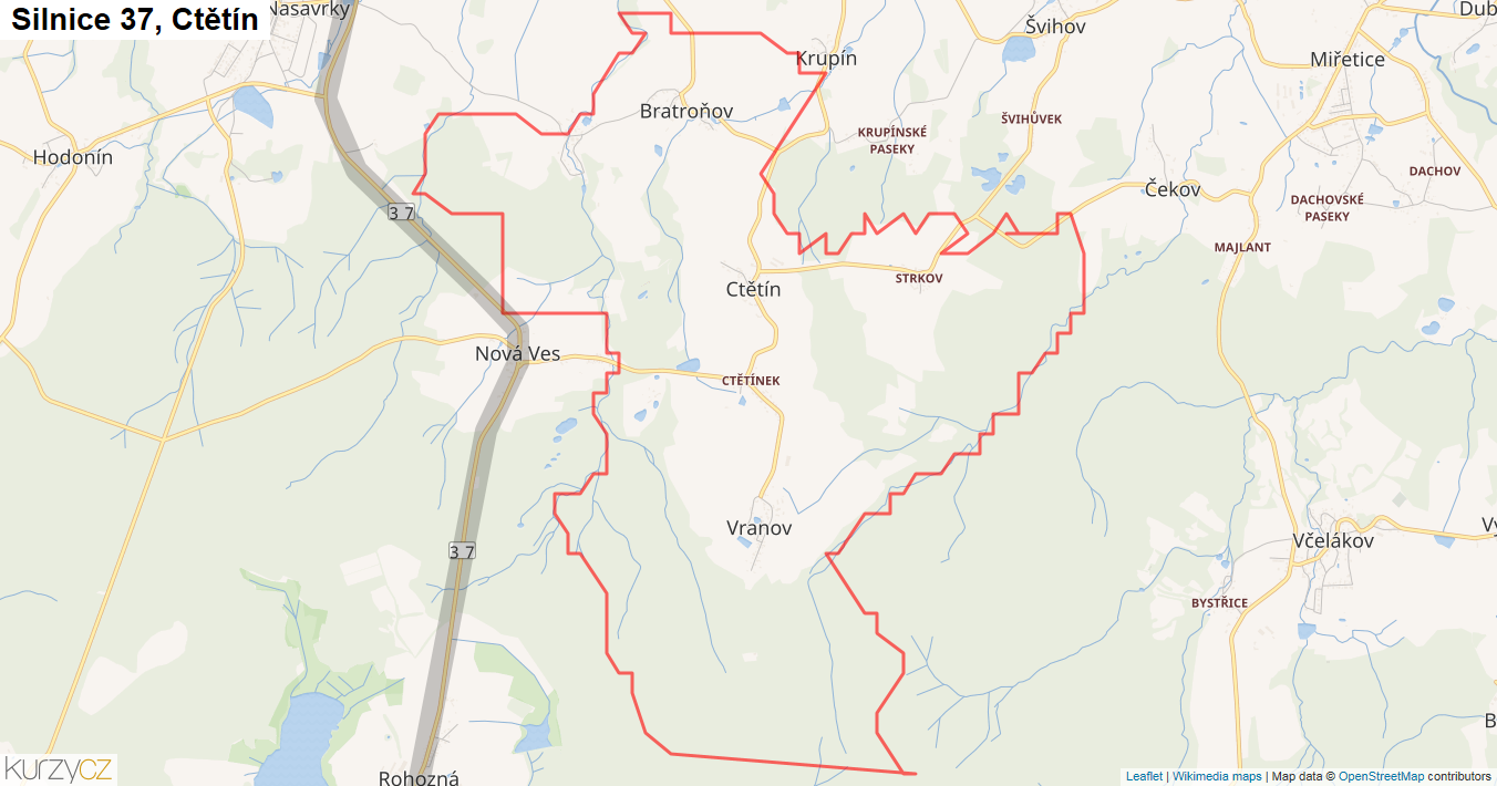 Ctětín, Silnice 37 - Mapa