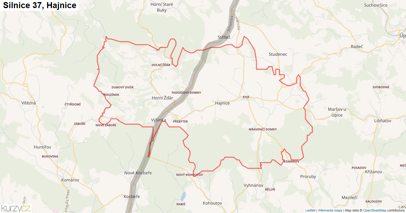 Hajnice, Silnice 37 - Mapa
