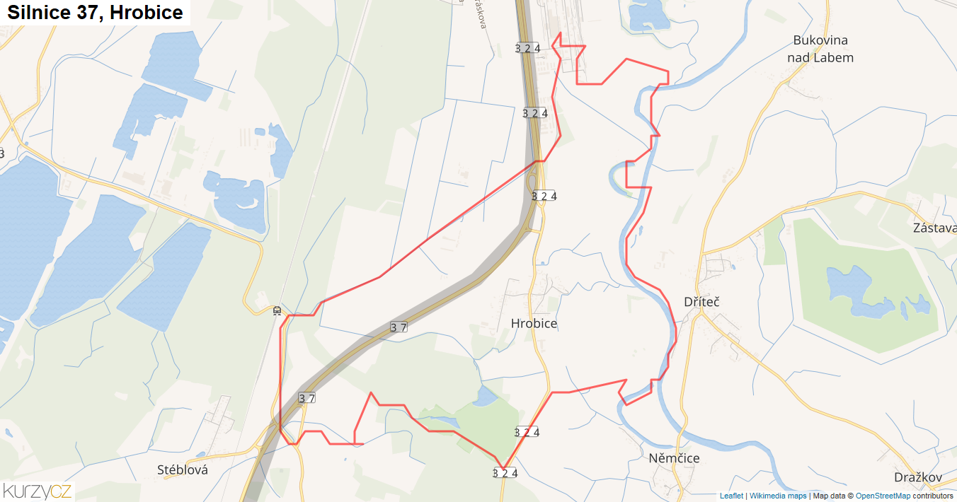 Hrobice, Silnice 37 - Mapa