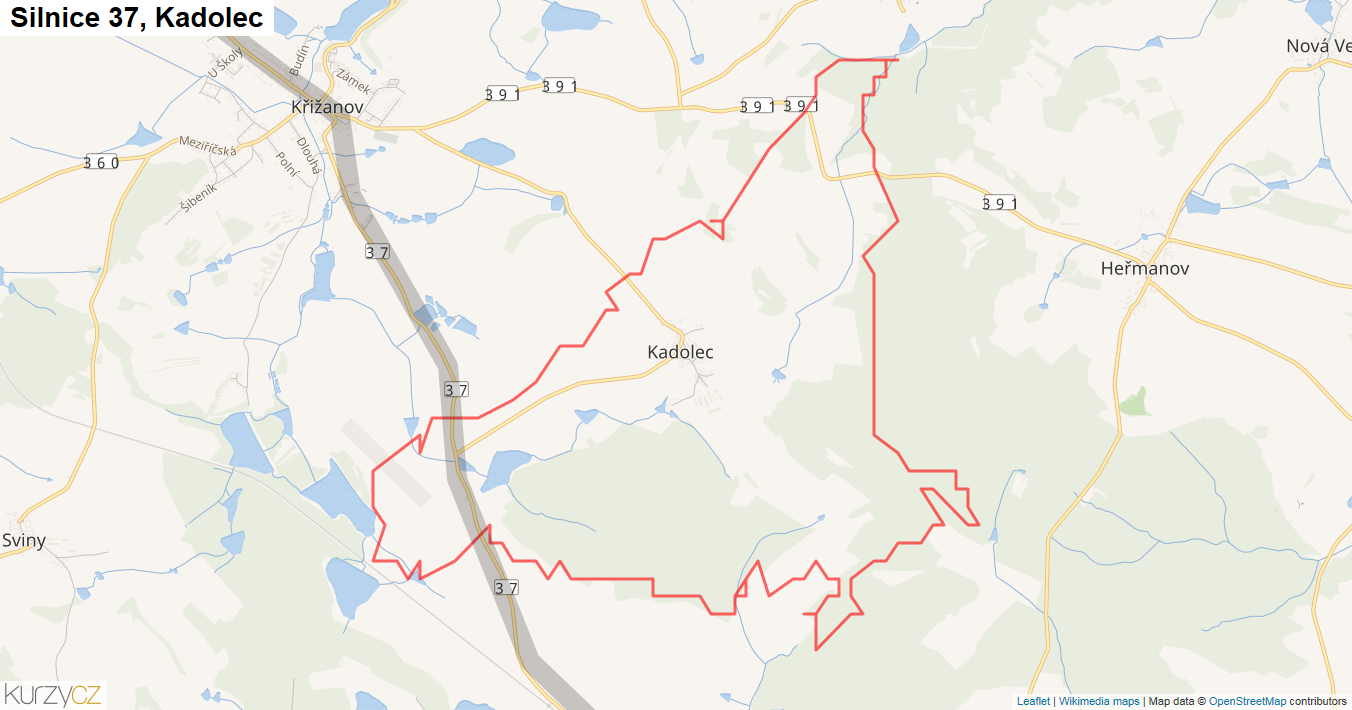 Kadolec, Silnice 37 - Mapa