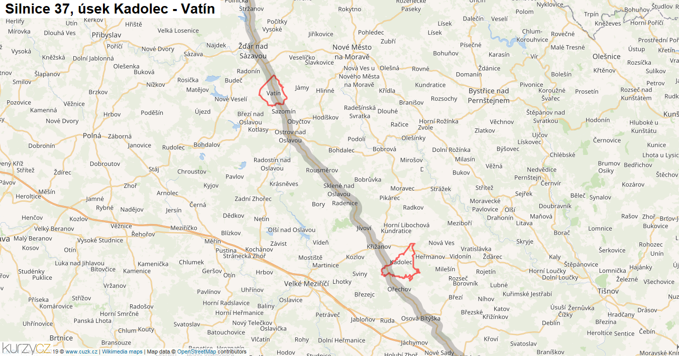 Úsek Kadolec - Vatín, Silnice 37 - Mapa