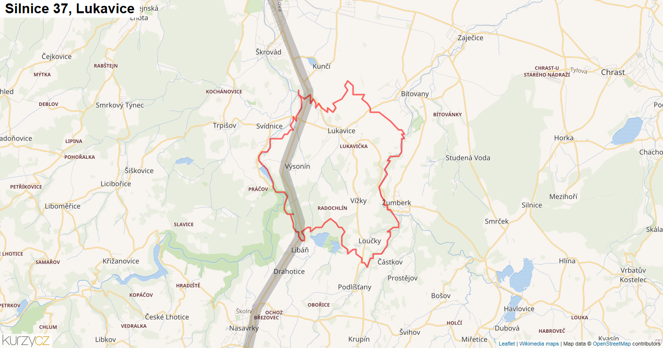 Lukavice, Silnice 37 - Mapa