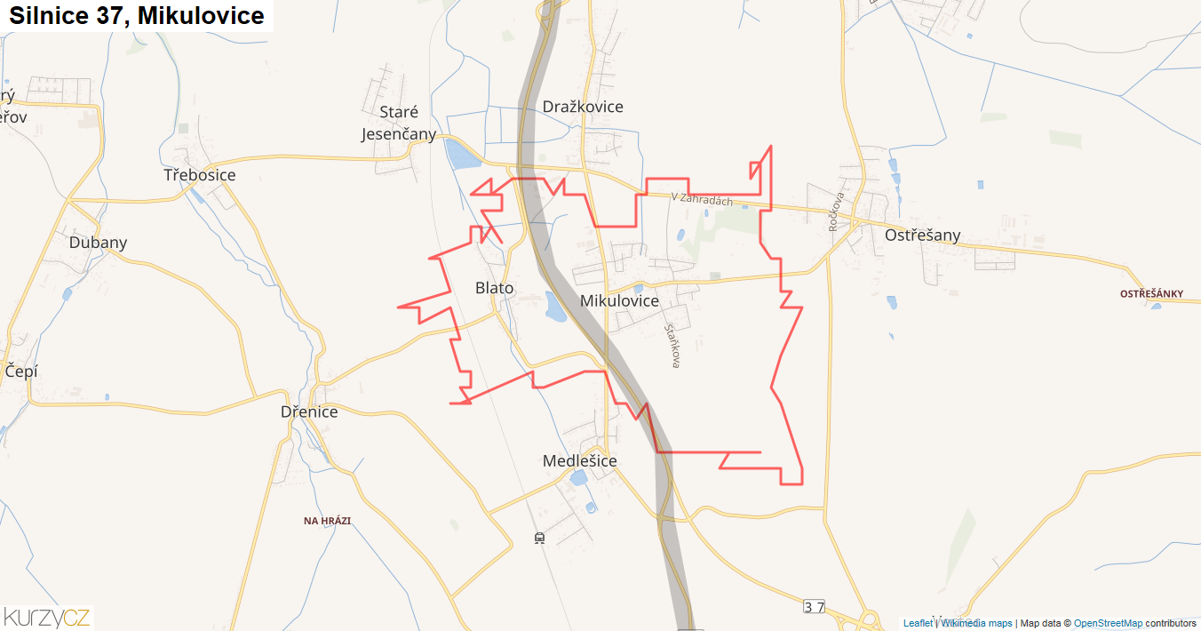 Mikulovice, Silnice 37 - Mapa