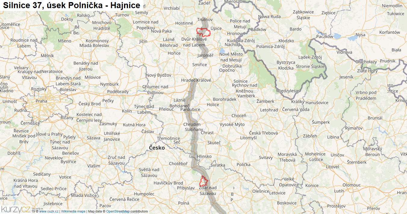 Úsek Polnička - Hajnice, Silnice 37 - Mapa