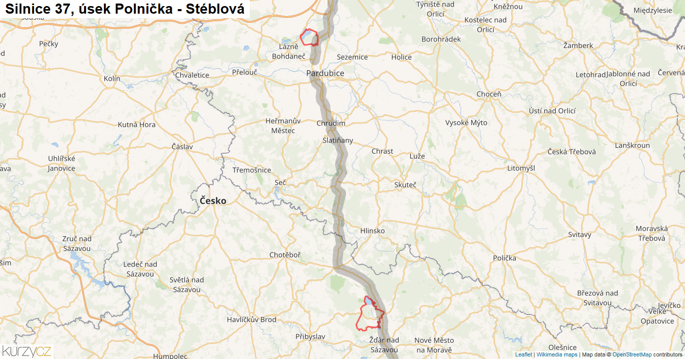 Úsek Polnička - Stéblová, Silnice 37 - Mapa