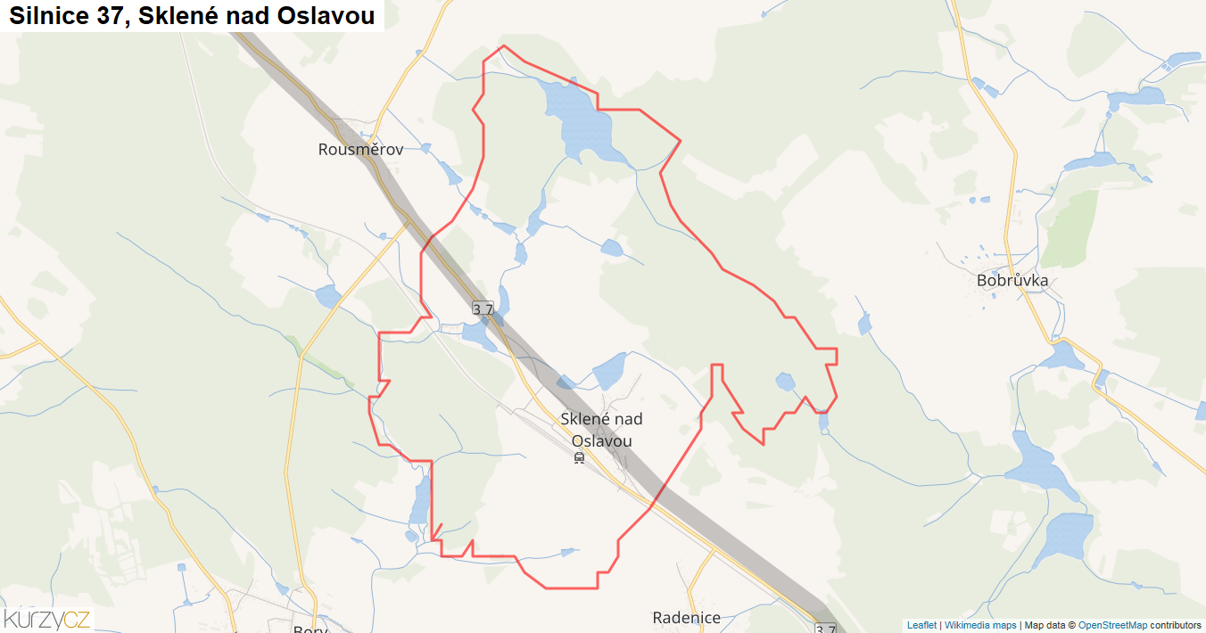 Sklené nad Oslavou, Silnice 37 - Mapa