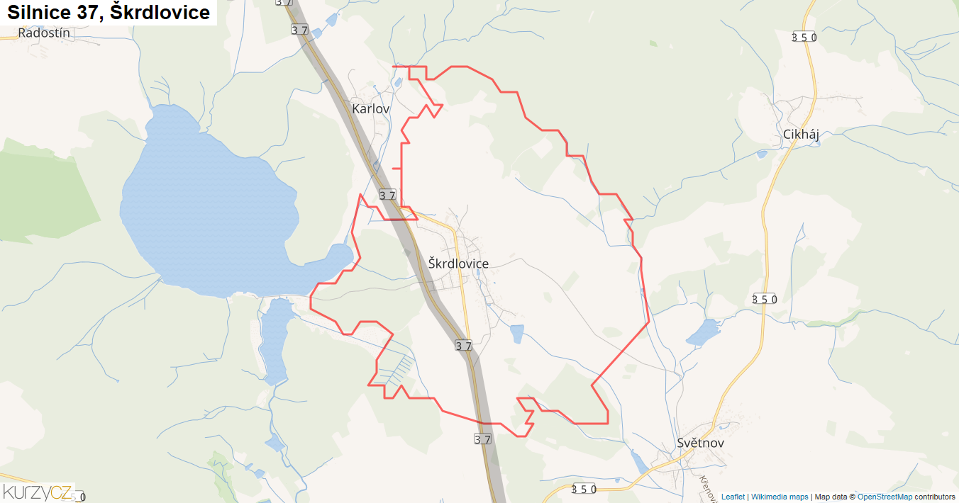 Škrdlovice, Silnice 37 - Mapa