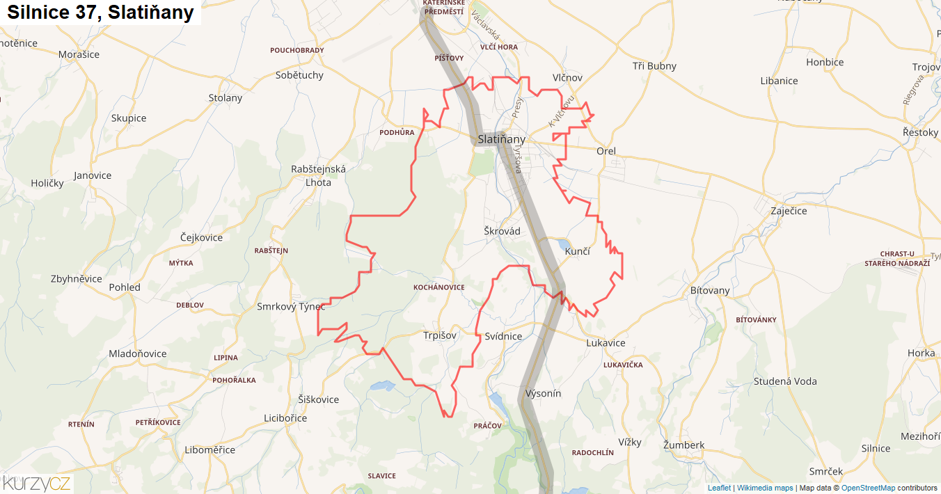 Slatiňany, Silnice 37 - Mapa
