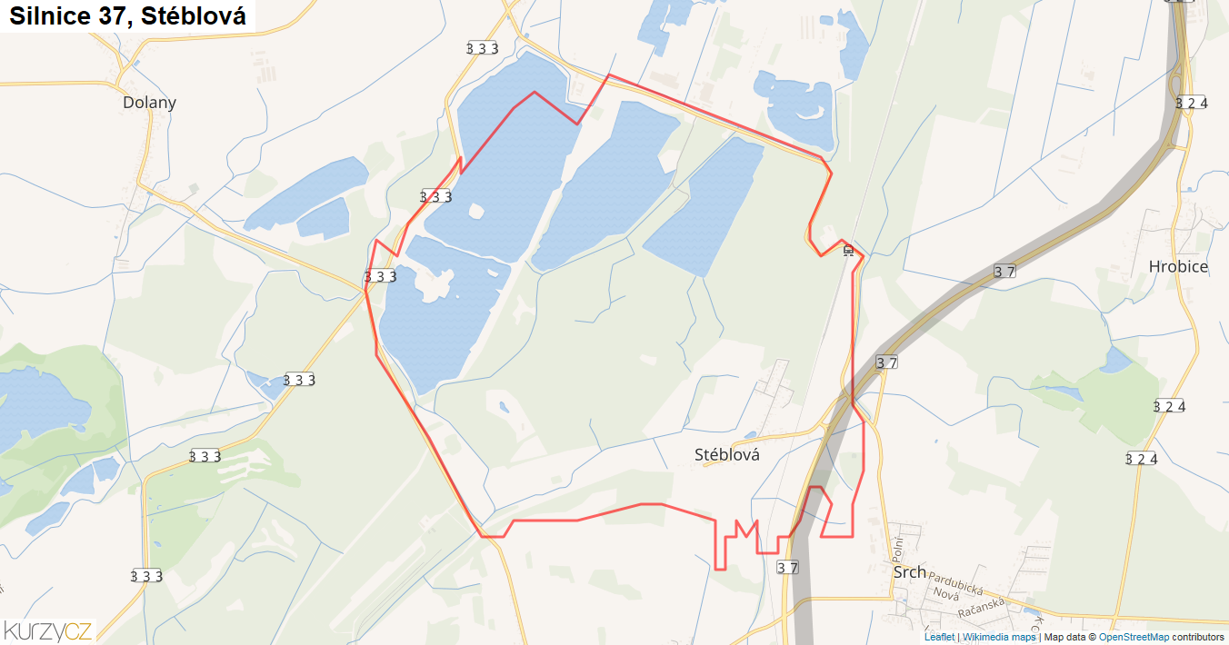 Stéblová, Silnice 37 - Mapa