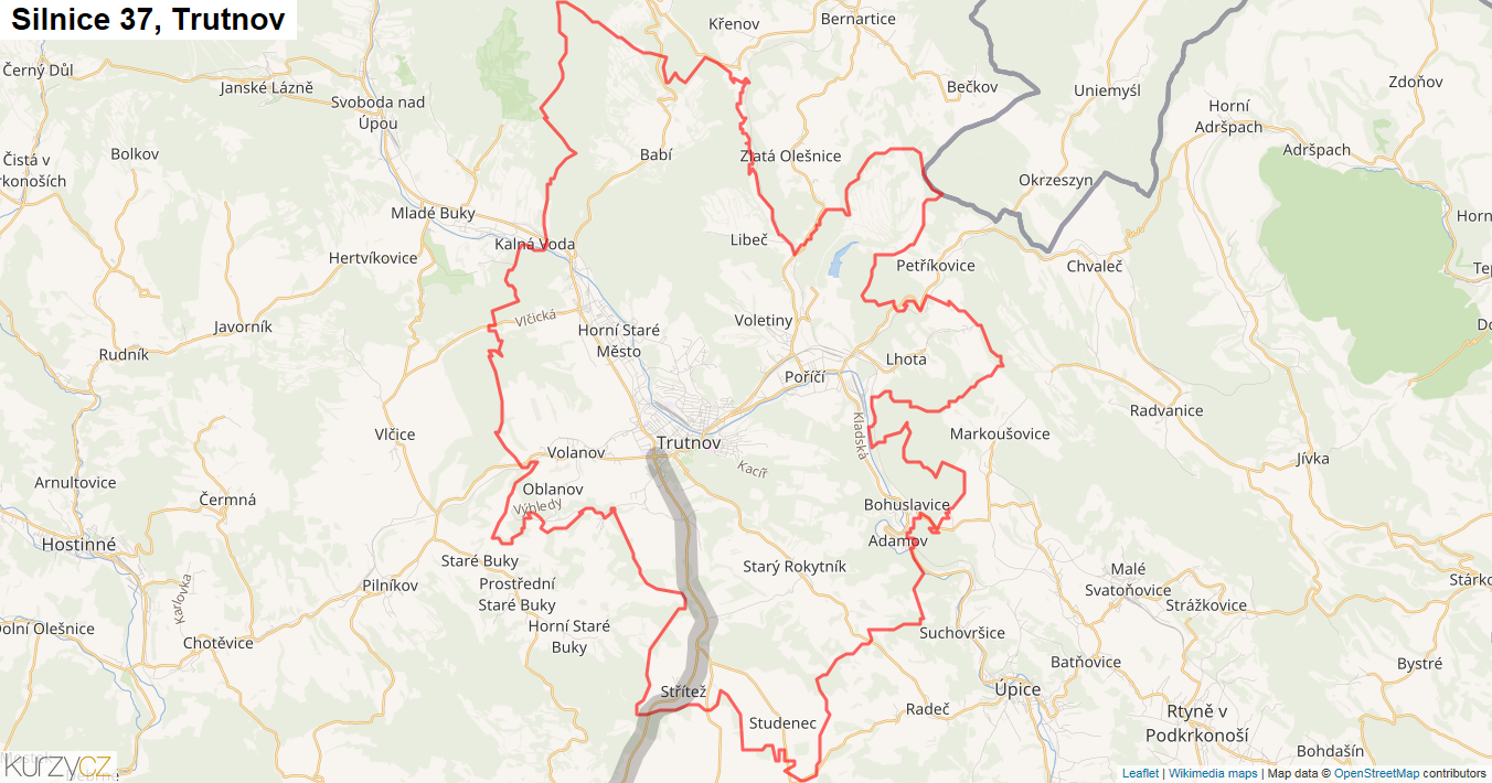 Trutnov, Silnice 37 - Mapa