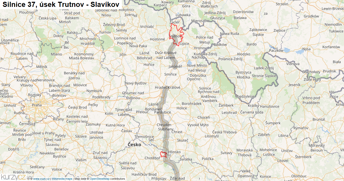 Úsek Trutnov - Slavíkov, Silnice 37 - Mapa