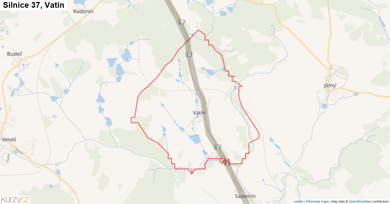 Vatín, Silnice 37 - Mapa
