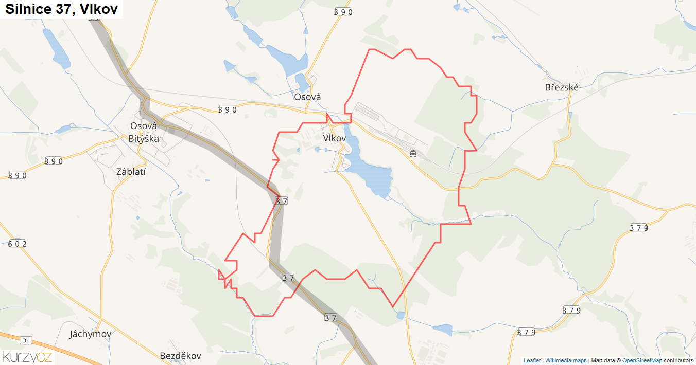 Vlkov, Silnice 37 - Mapa