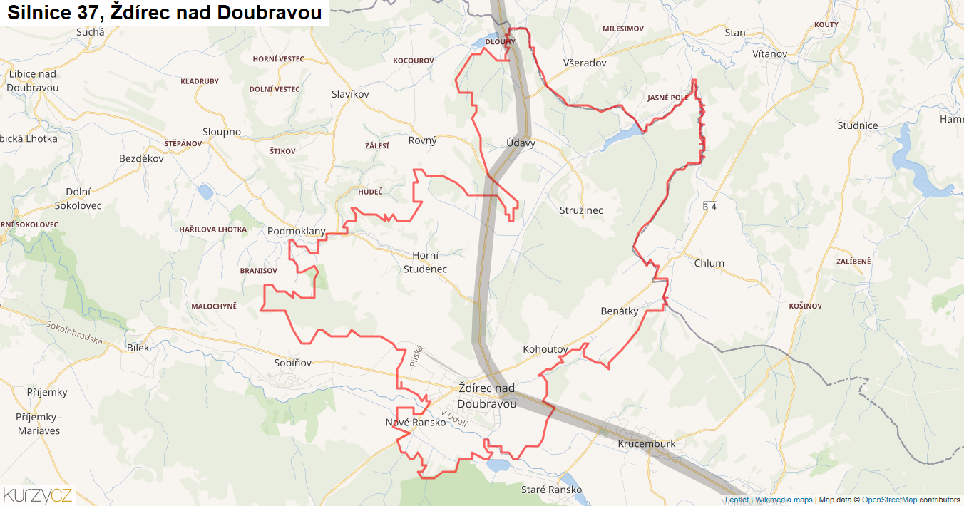 Ždírec nad Doubravou, Silnice 37 - Mapa