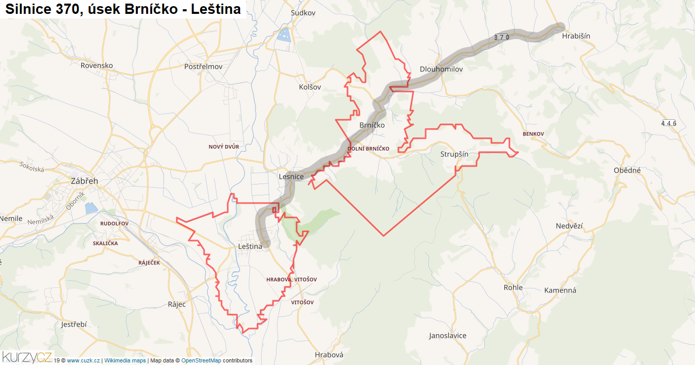 Úsek Brníčko - Leština, Silnice 370 - Mapa