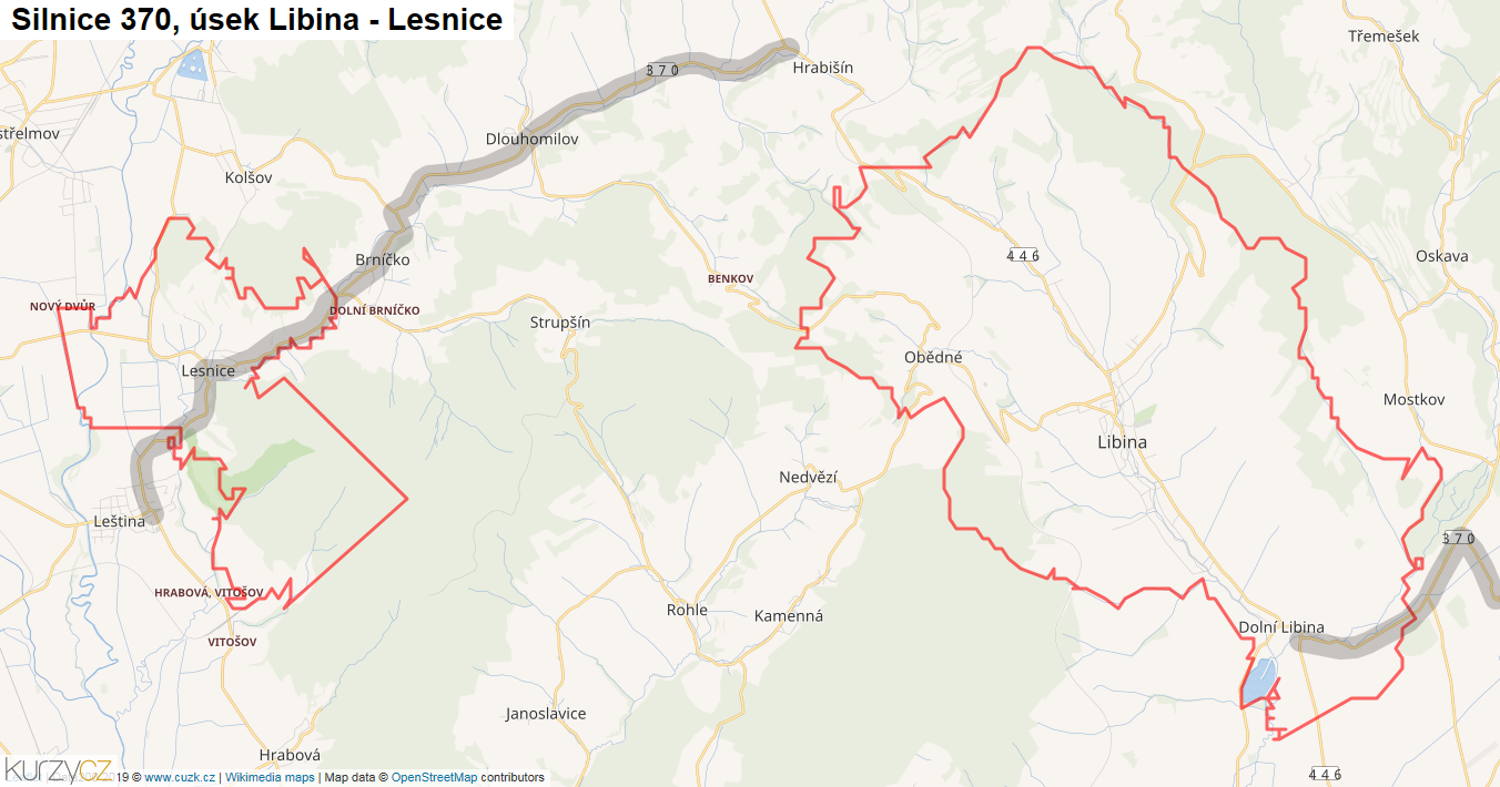 Úsek Libina - Lesnice, Silnice 370 - Mapa