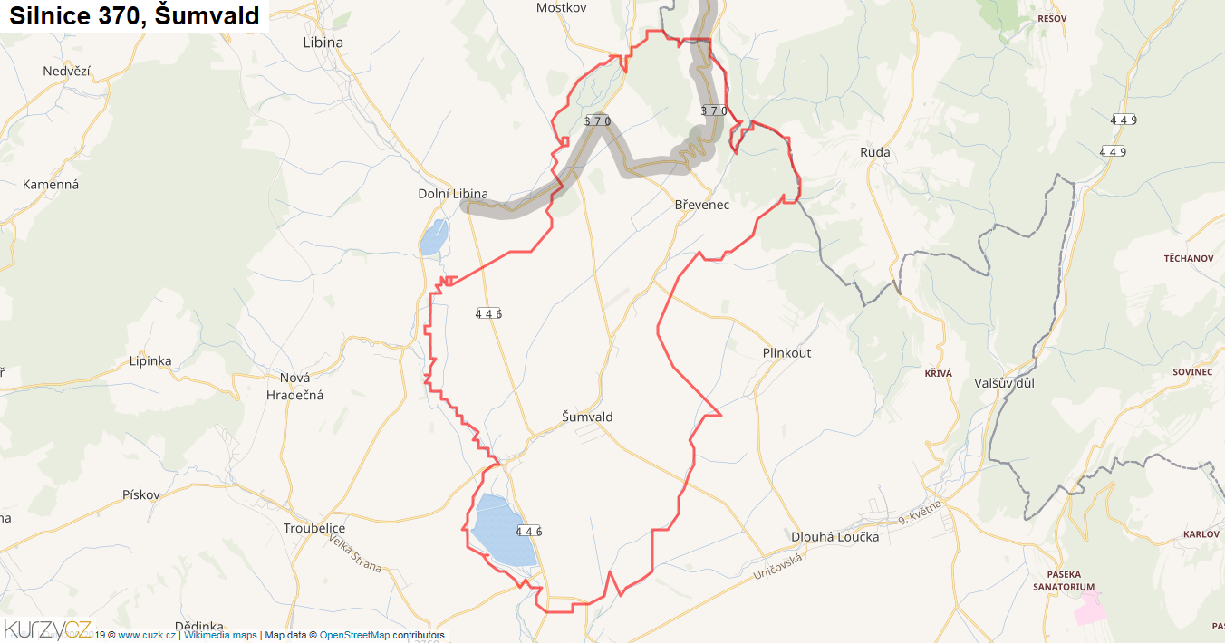 Šumvald, Silnice 370 - Mapa