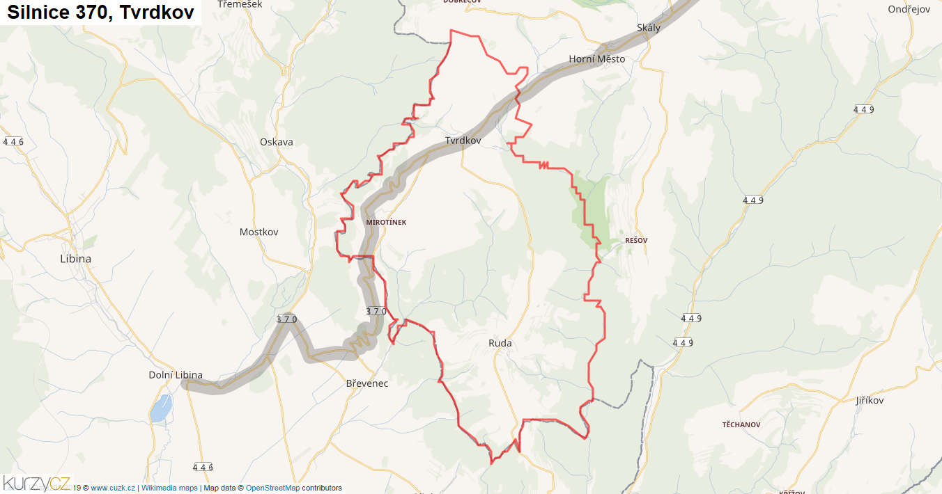Tvrdkov, Silnice 370 - Mapa