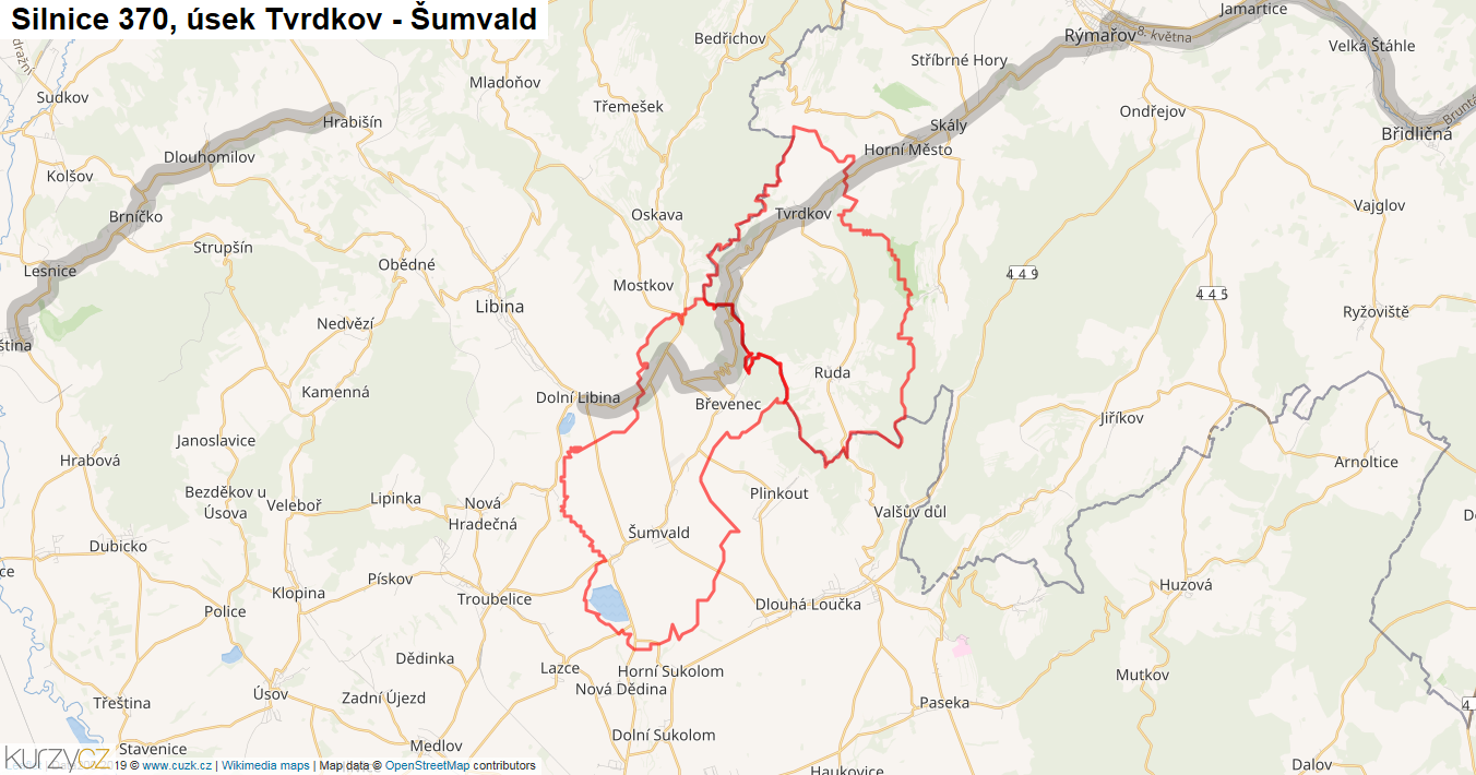 Úsek Tvrdkov - Šumvald, Silnice 370 - Mapa