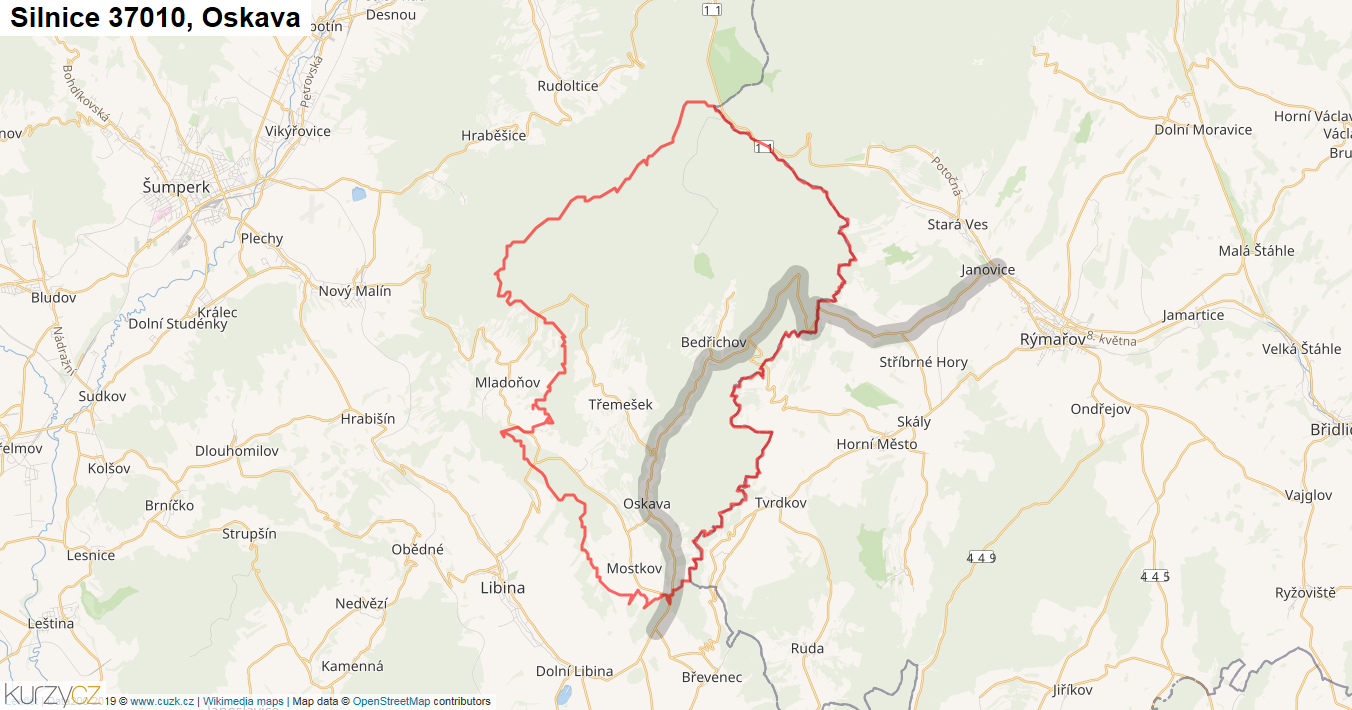 Oskava, Silnice 37010 - Mapa