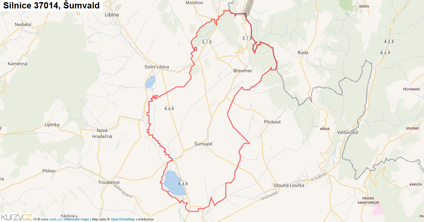 Šumvald, Silnice 37014 - Mapa