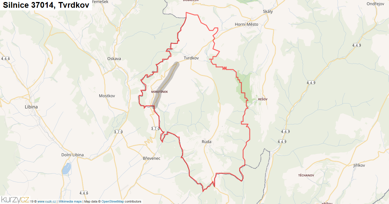 Tvrdkov, Silnice 37014 - Mapa