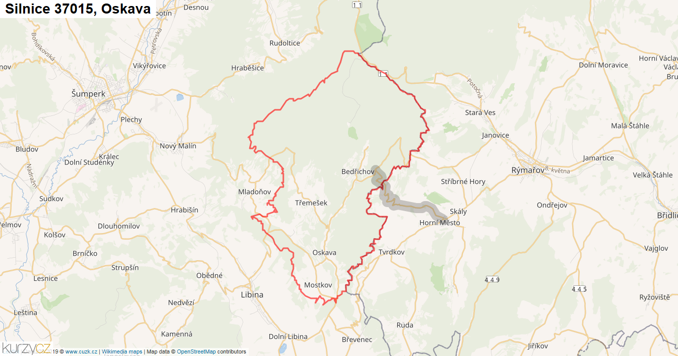 Oskava, Silnice 37015 - Mapa