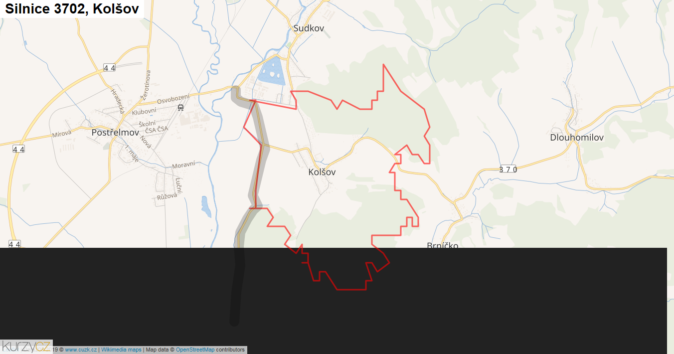 Kolšov, Silnice 3702 - Mapa
