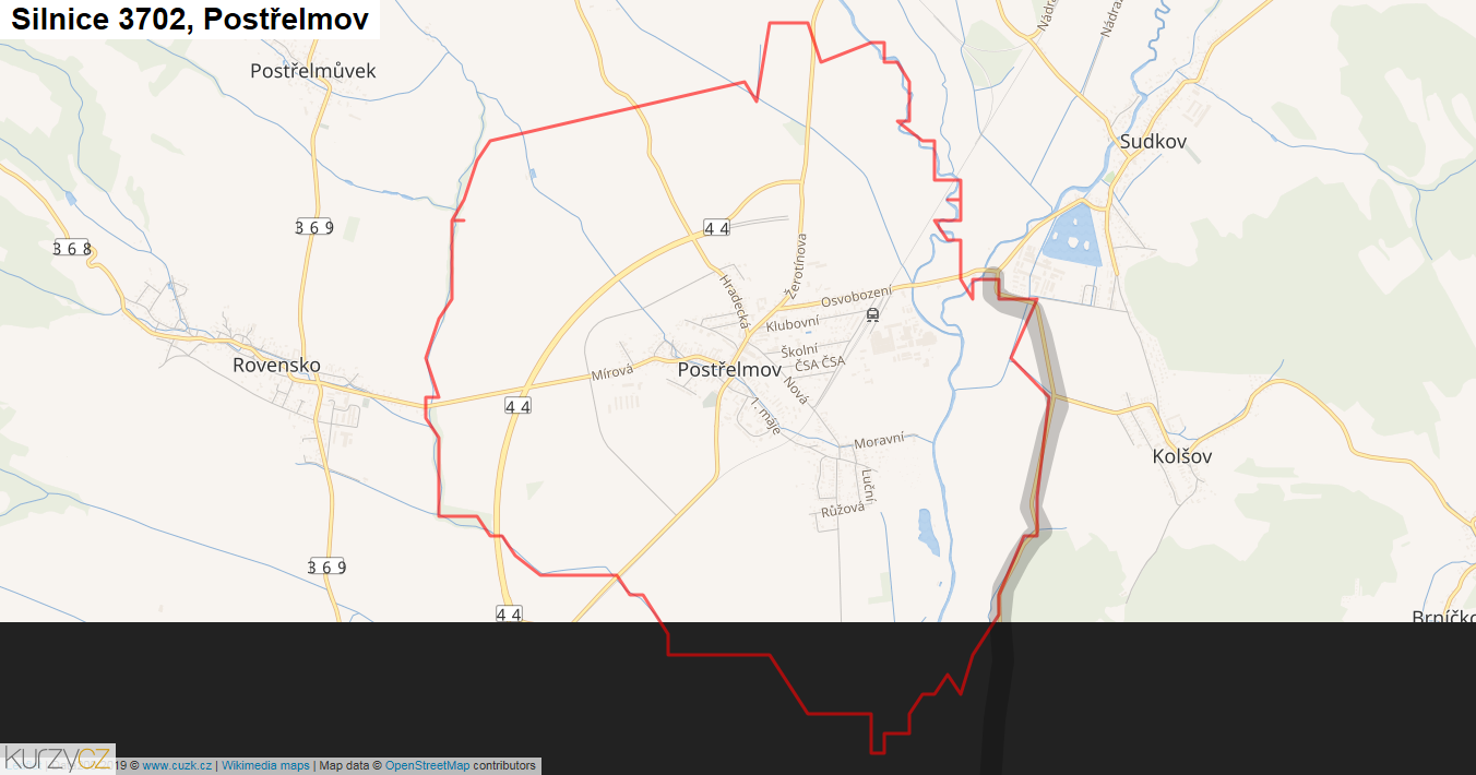 Postřelmov, Silnice 3702 - Mapa