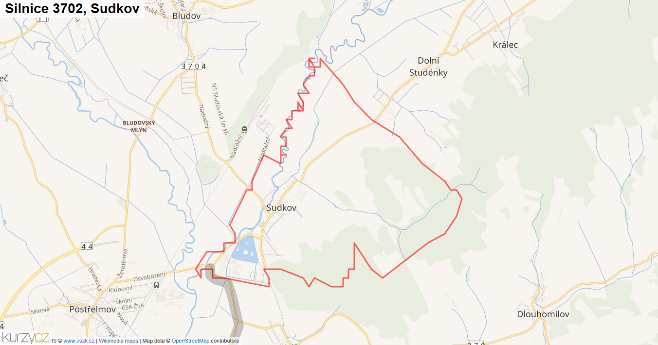 Sudkov, Silnice 3702 - Mapa