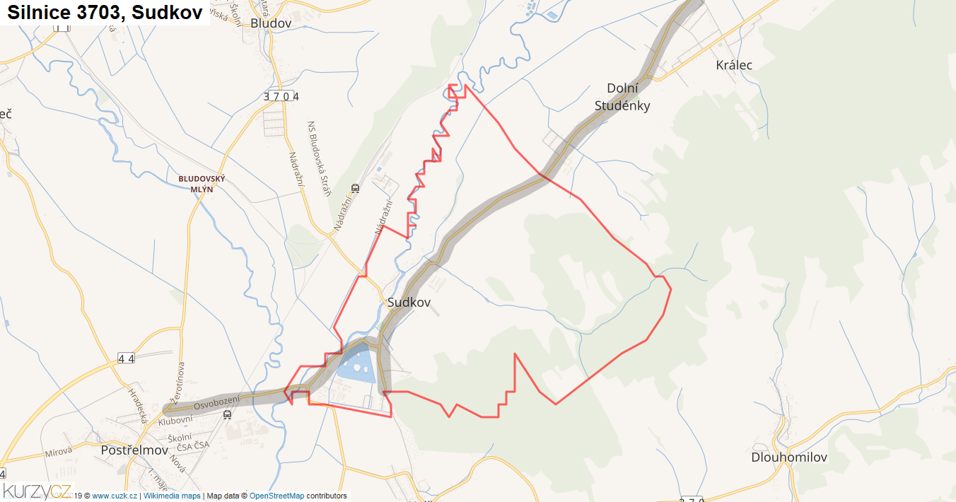 Sudkov, Silnice 3703 - Mapa