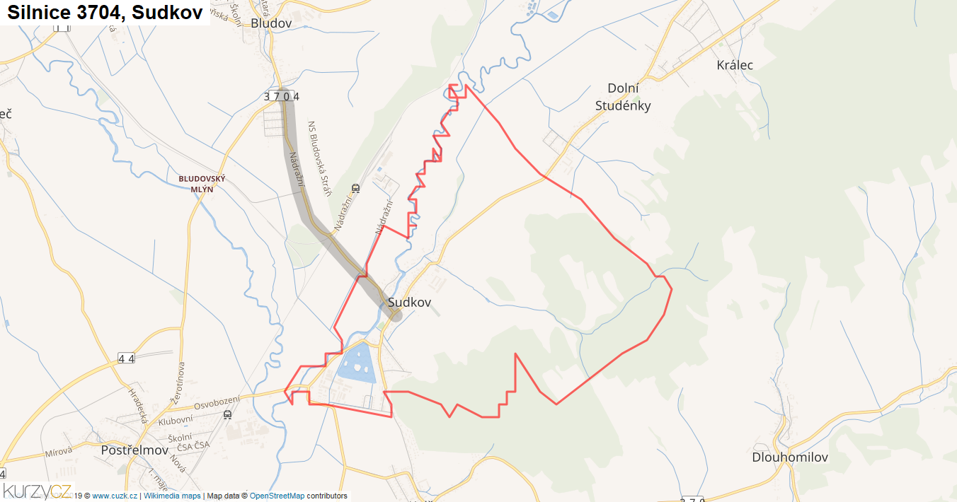 Sudkov, Silnice 3704 - Mapa