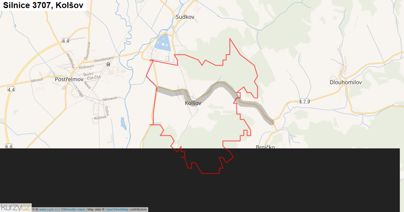 Kolšov, Silnice 3707 - Mapa