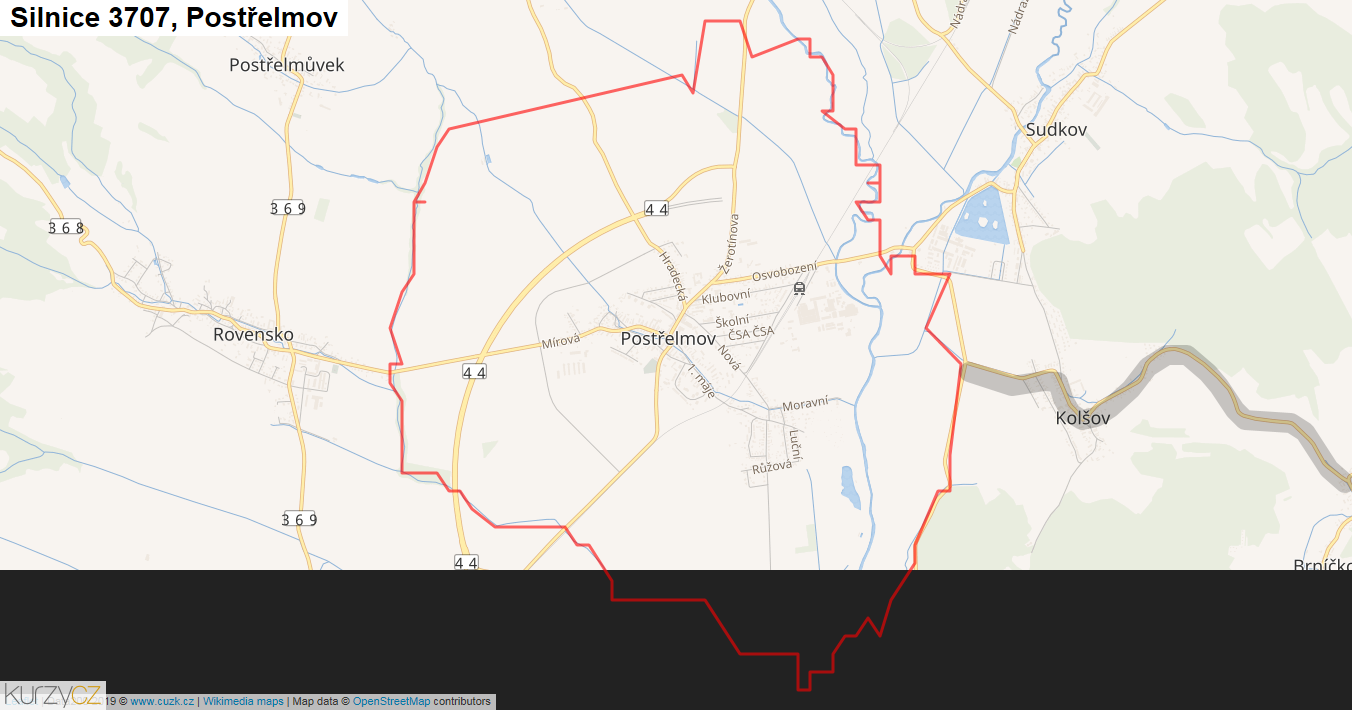 Postřelmov, Silnice 3707 - Mapa