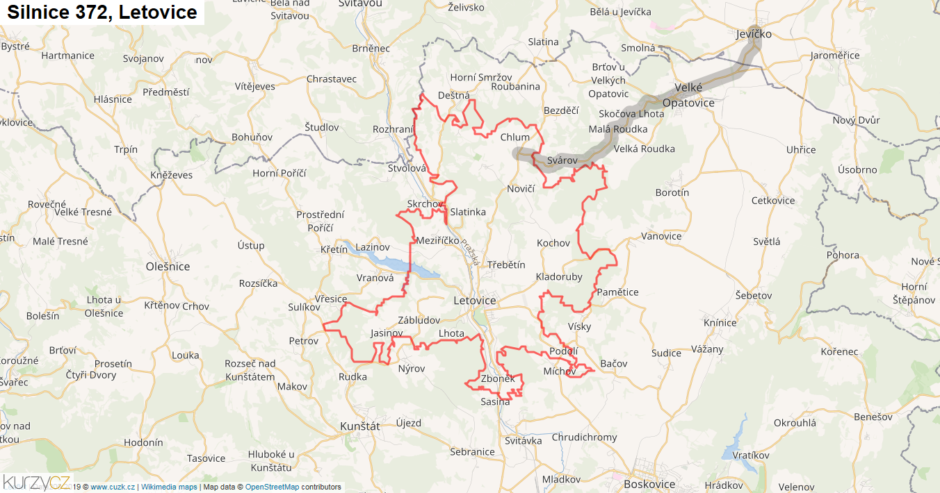 Letovice, Silnice 372 - Mapa