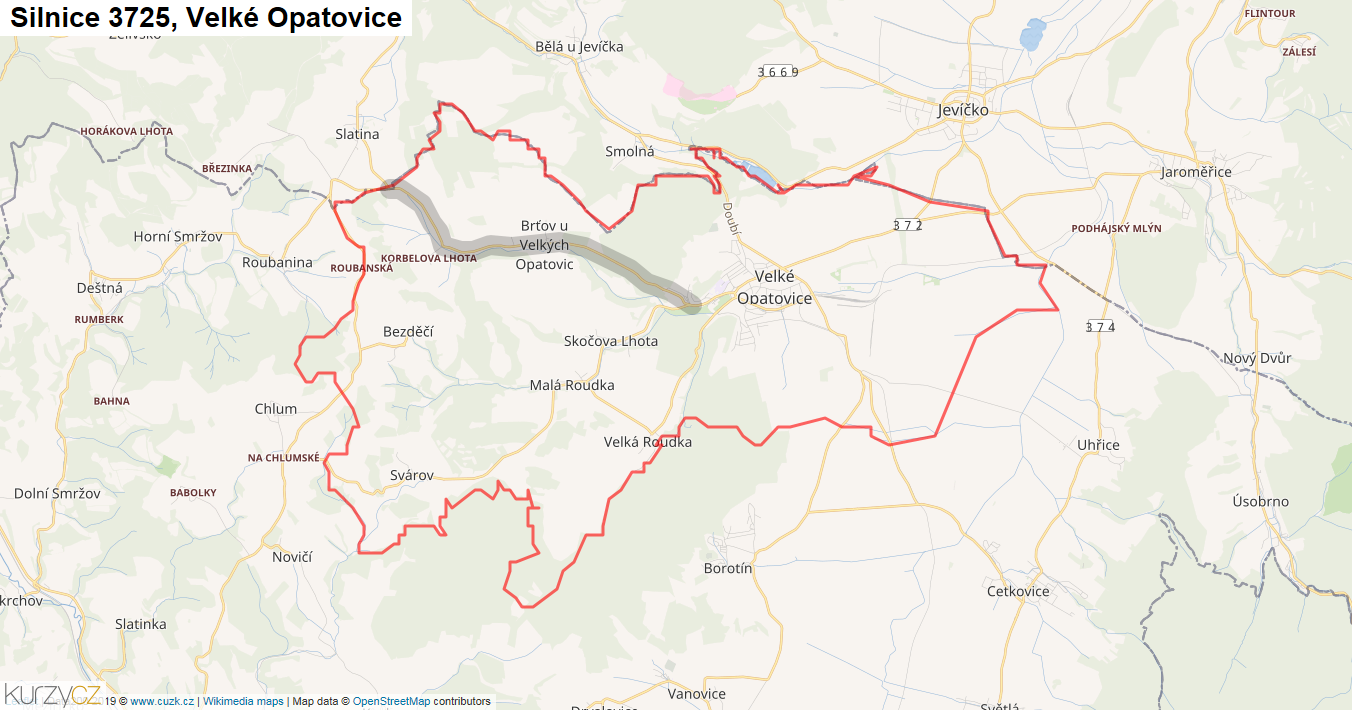 Velké Opatovice, Silnice 3725 - Mapa