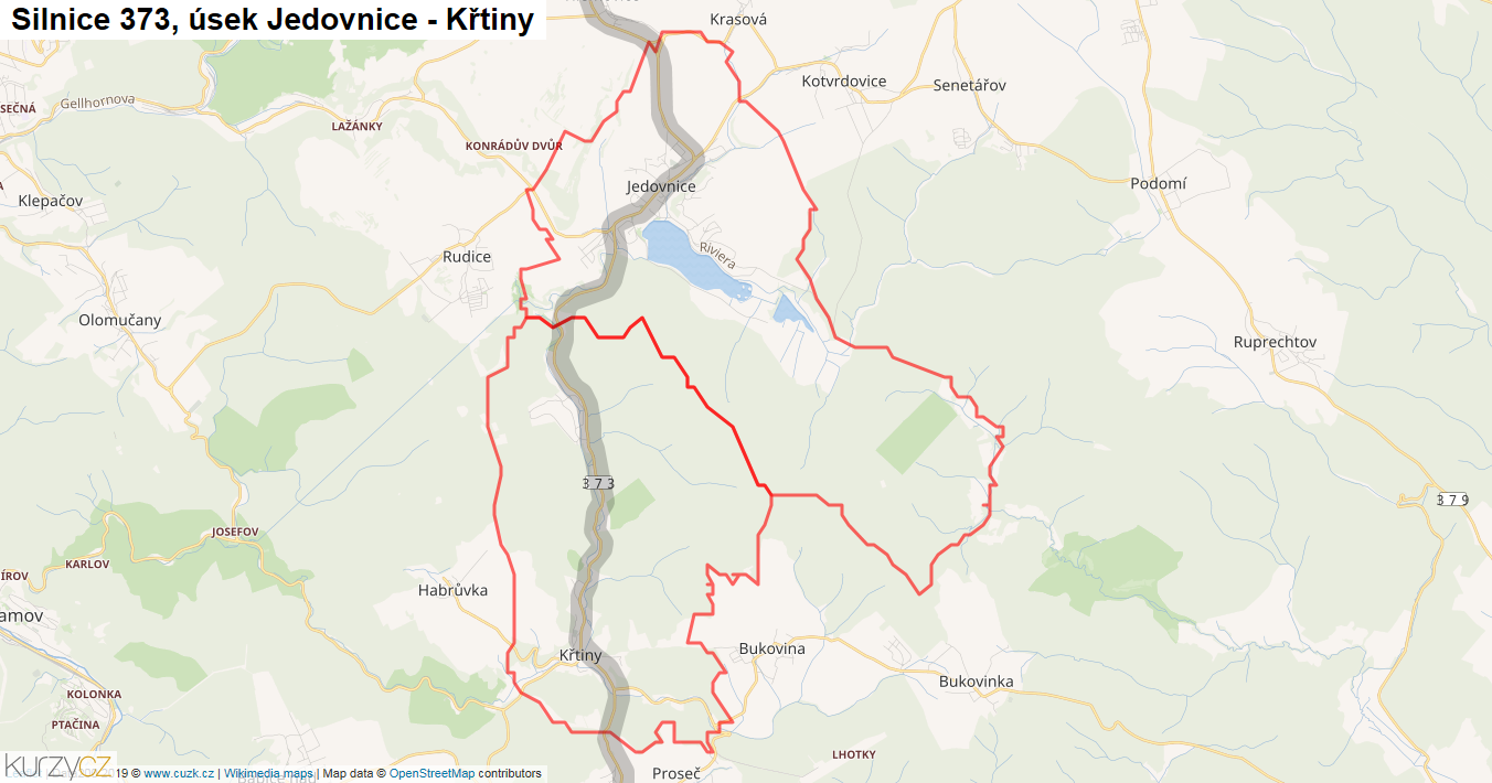 Úsek Jedovnice - Křtiny, Silnice 373 - Mapa