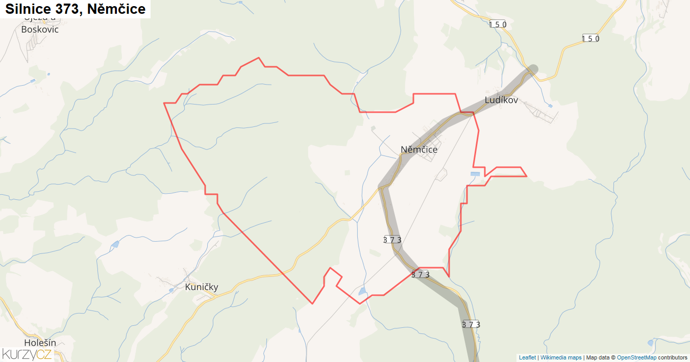 Němčice, Silnice 373 - Mapa