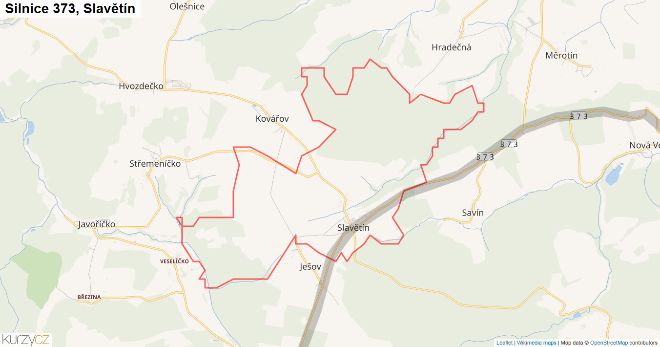 Slavětín, Silnice 373 - Mapa