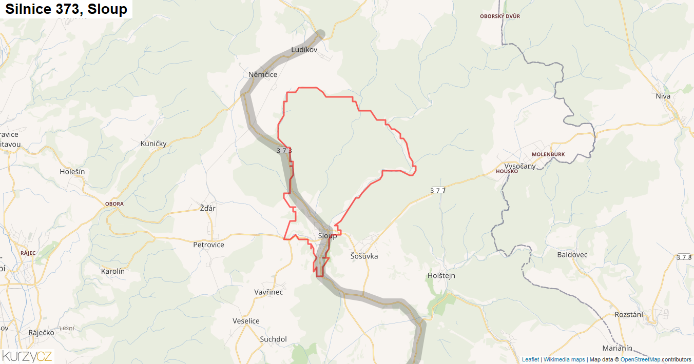 Sloup, Silnice 373 - Mapa