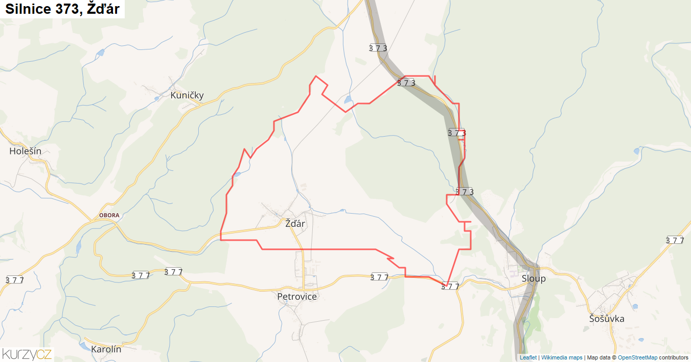 Žďár, Silnice 373 - Mapa