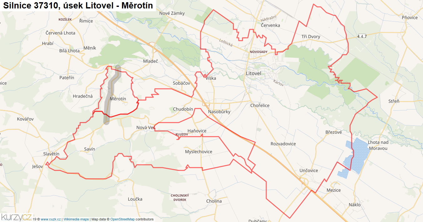 Úsek Litovel - Měrotín, Silnice 37310 - Mapa