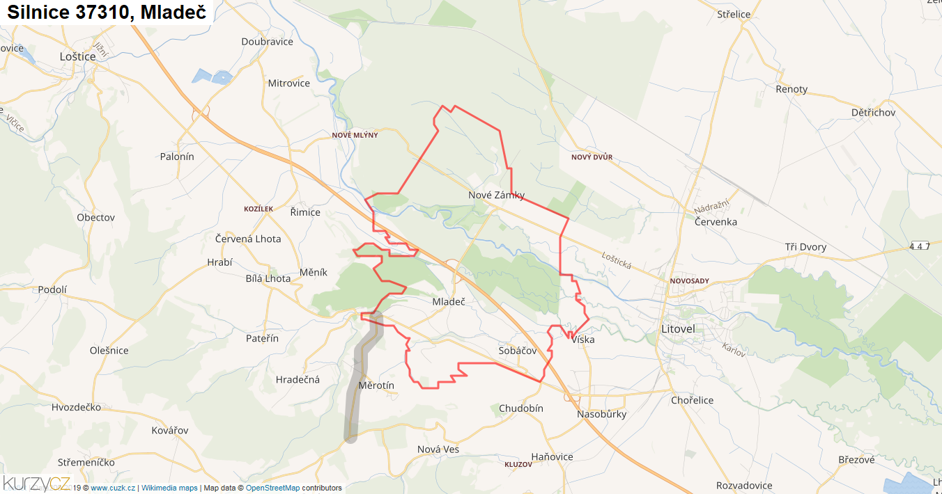 Mladeč, Silnice 37310 - Mapa
